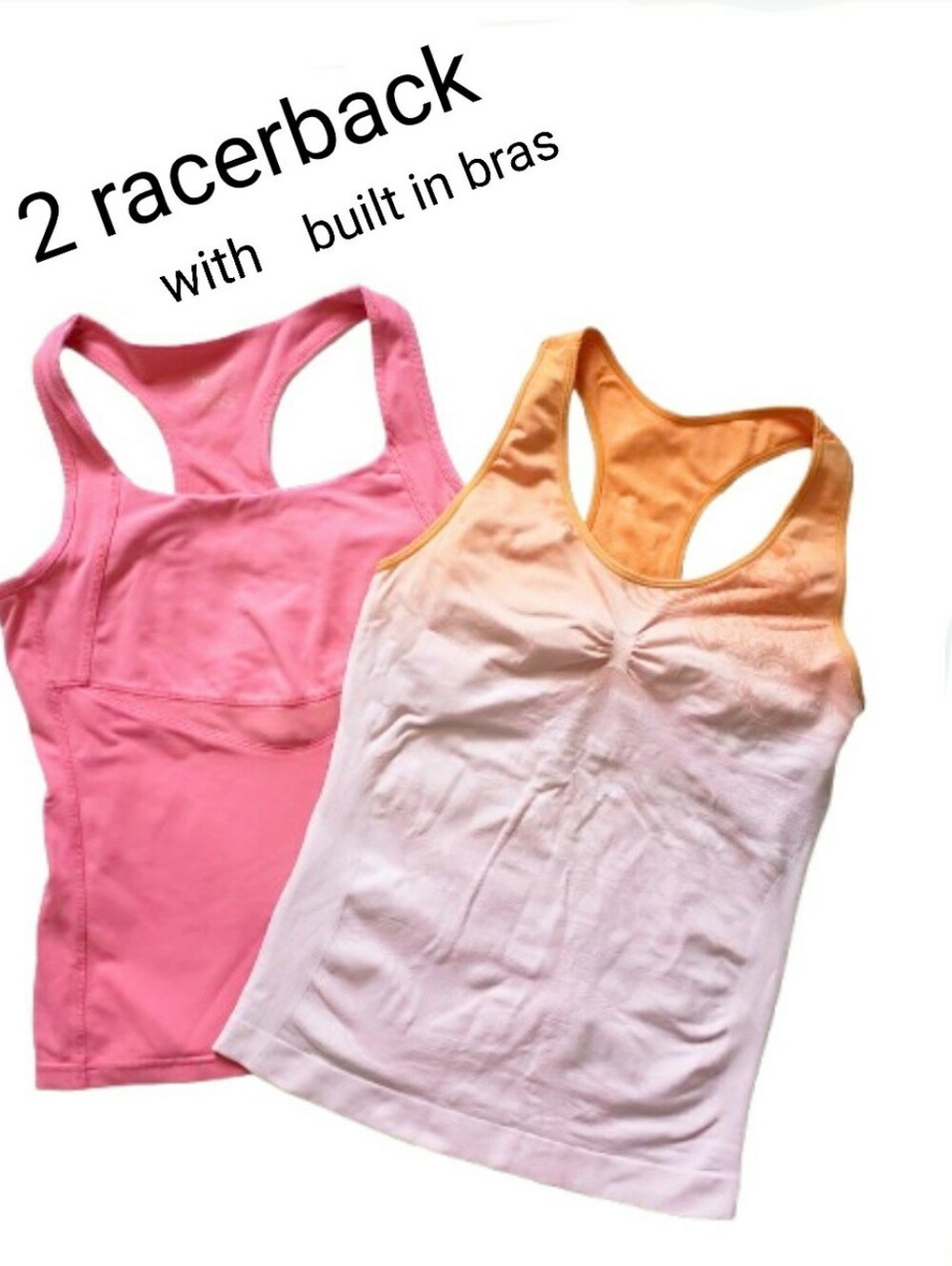 Two Athletic Racerback Tank Tops with Built-in Shelf Bras